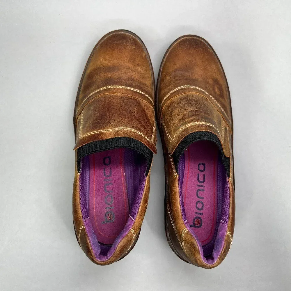 Bionica Women's Size 7 Grinnell Brown Leather Wedge Slip On‎ Shoes